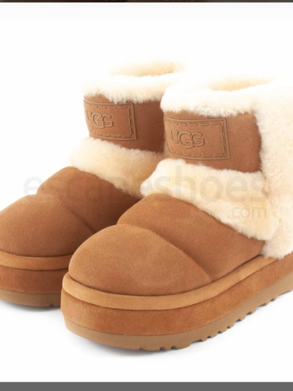UGG Chestnut Suede Shearling Ankle Booties with Cream Fur Cuff